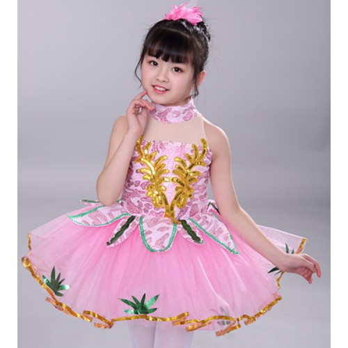 Girls jazz dance dresses modern dance kids flowers stage performance singers  drama cosplay dress chorus ballet dress